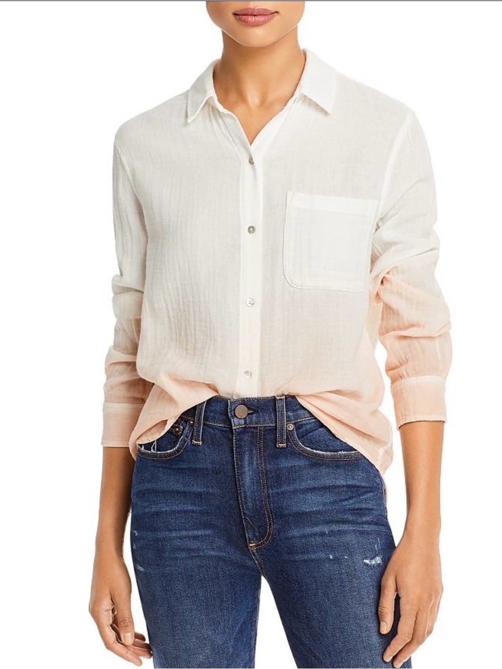 Rails Ellis White Blush Dip Dye Button Down Gauze Shirt XS